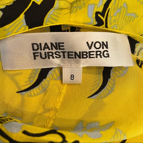 Diane Von Furstenberg Silk Yellow Floral Wrap Dress Size Small - Picture 5 of 6